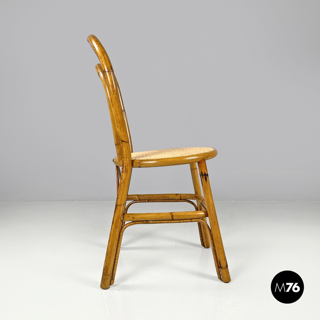 Italian modern rattan and Vienna straw chairs with round seats, 1970s