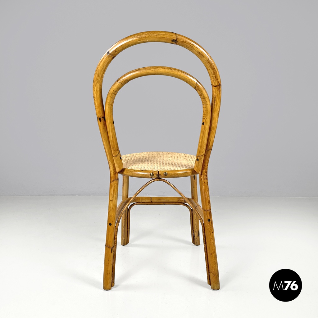 Italian modern rattan and Vienna straw chairs with round seats, 1970s