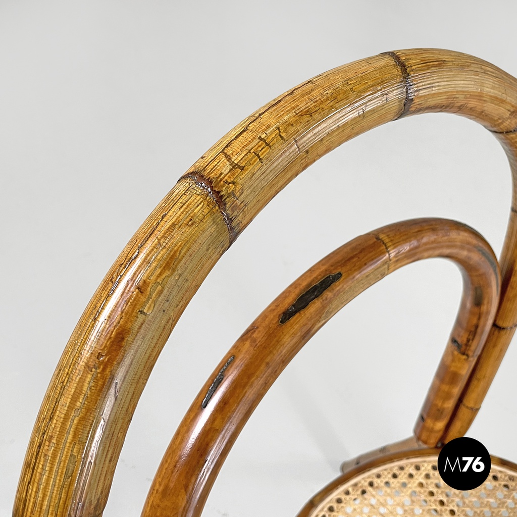 Italian modern rattan and Vienna straw chairs with round seats, 1970s