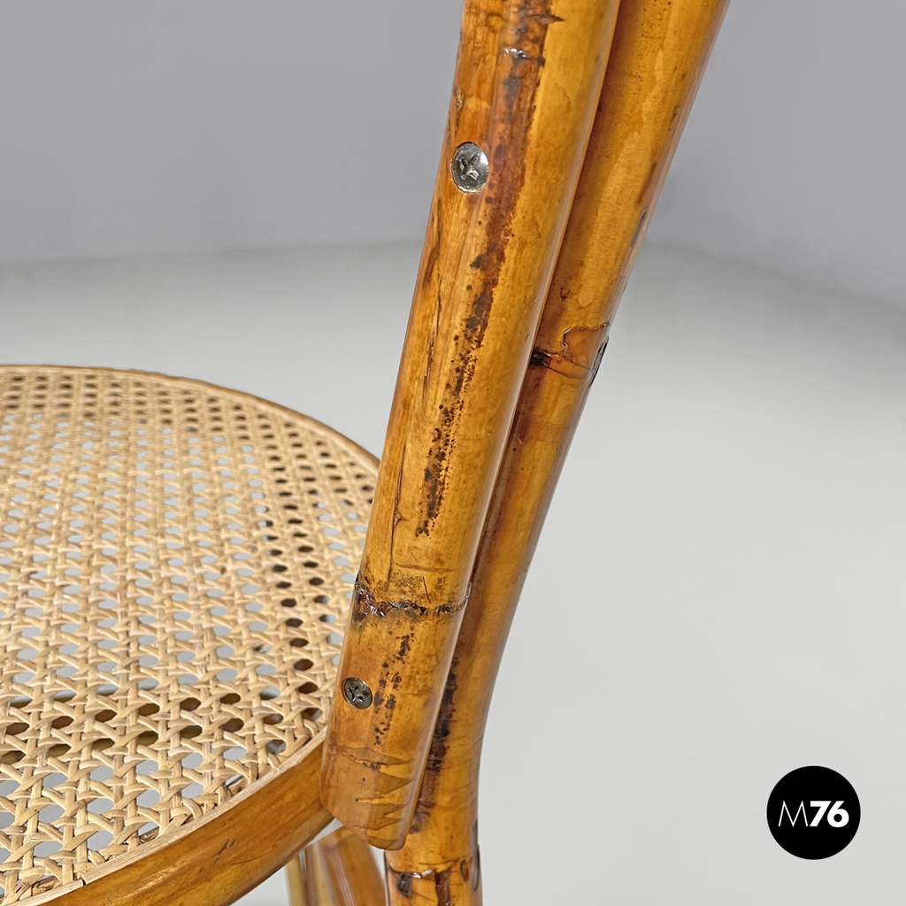 Italian modern rattan and Vienna straw chairs with round seats, 1970s