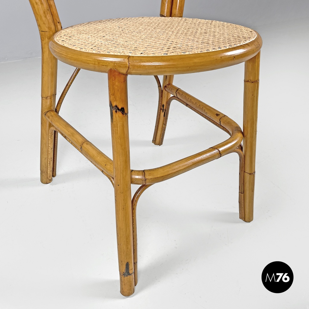 Italian modern rattan and Vienna straw chairs with round seats, 1970s