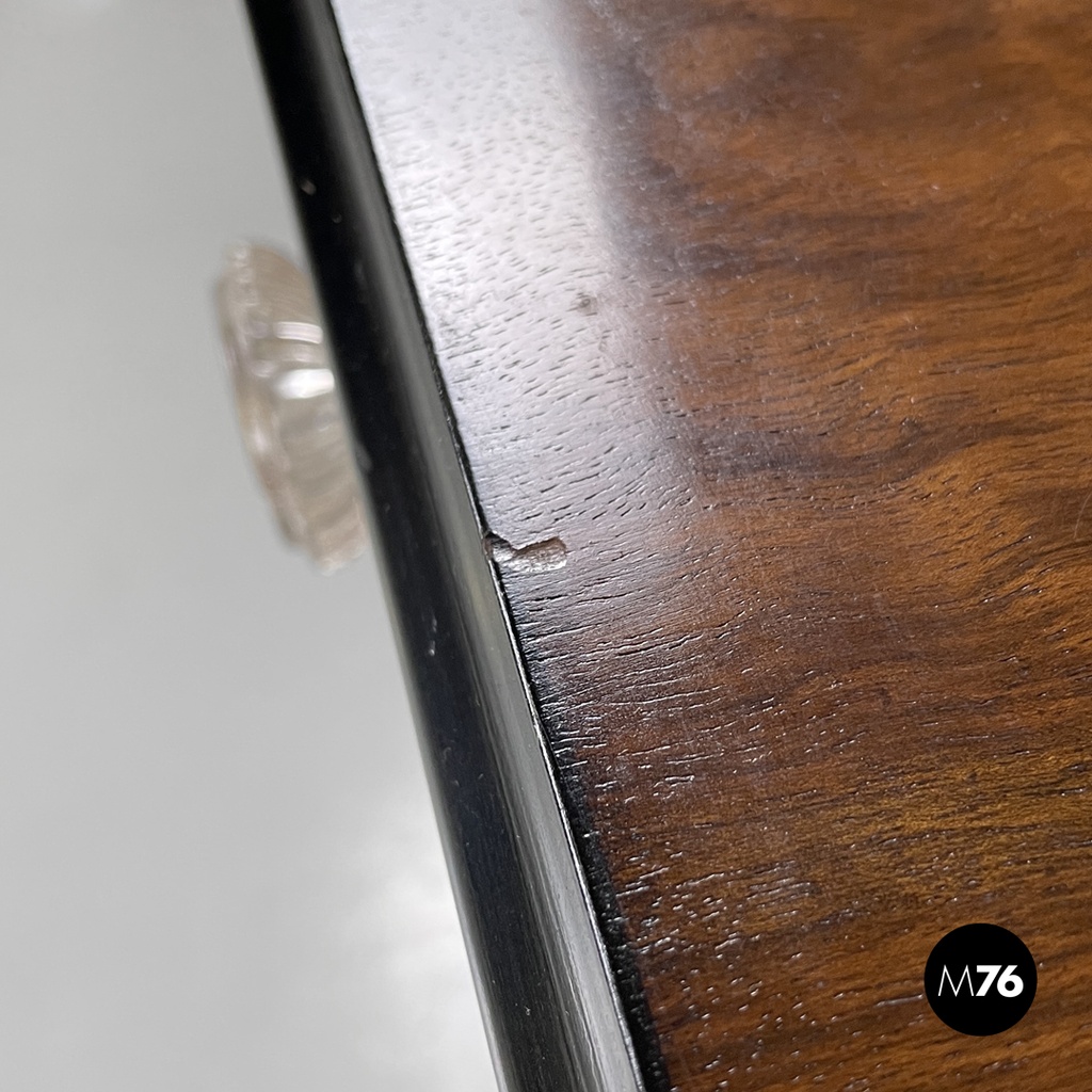 Italian Art Deco wooden dresser two drawers with glass transparent handles 1940s