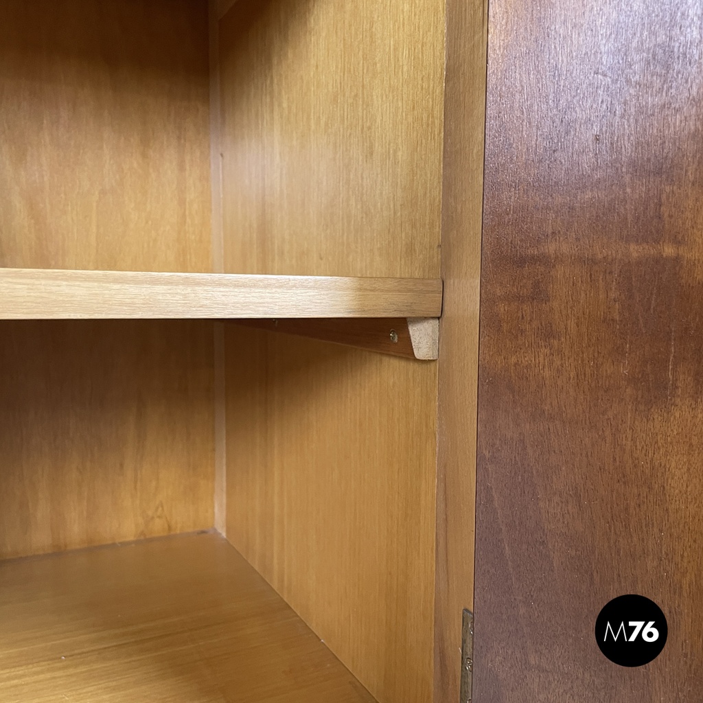 Italian Art Deco wooden dresser two drawers with glass transparent handles 1940s