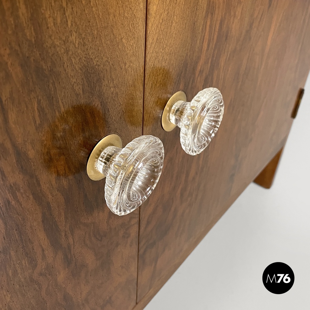 Italian Art Deco wooden dresser two drawers with glass transparent handles 1940s