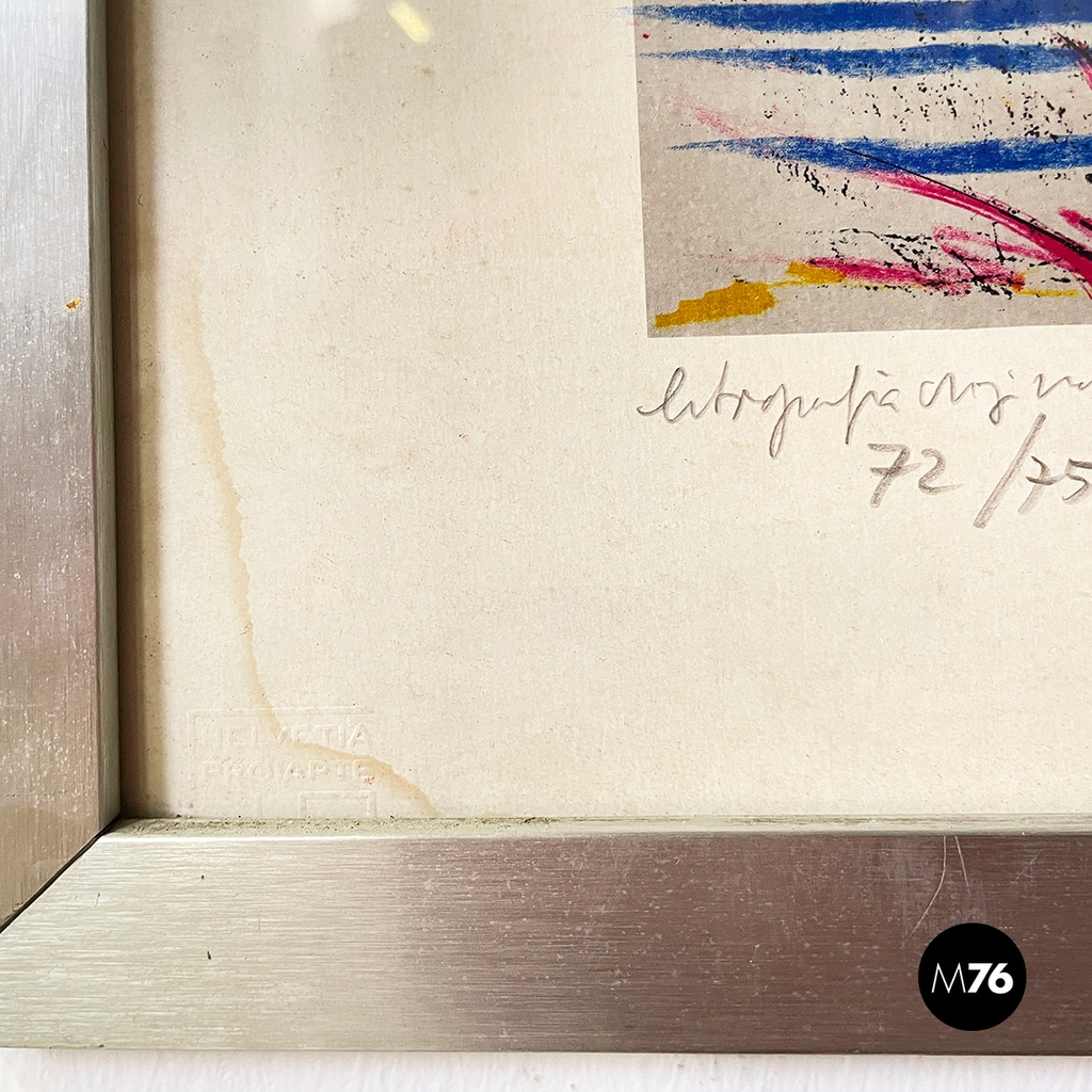 Italian modern lithographic print of winter landscape in metal frame, 1970s