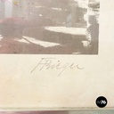 Italian modern lithographic print of winter landscape in metal frame, 1970s