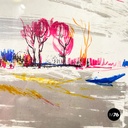 Italian modern lithographic print of winter landscape in metal frame, 1970s