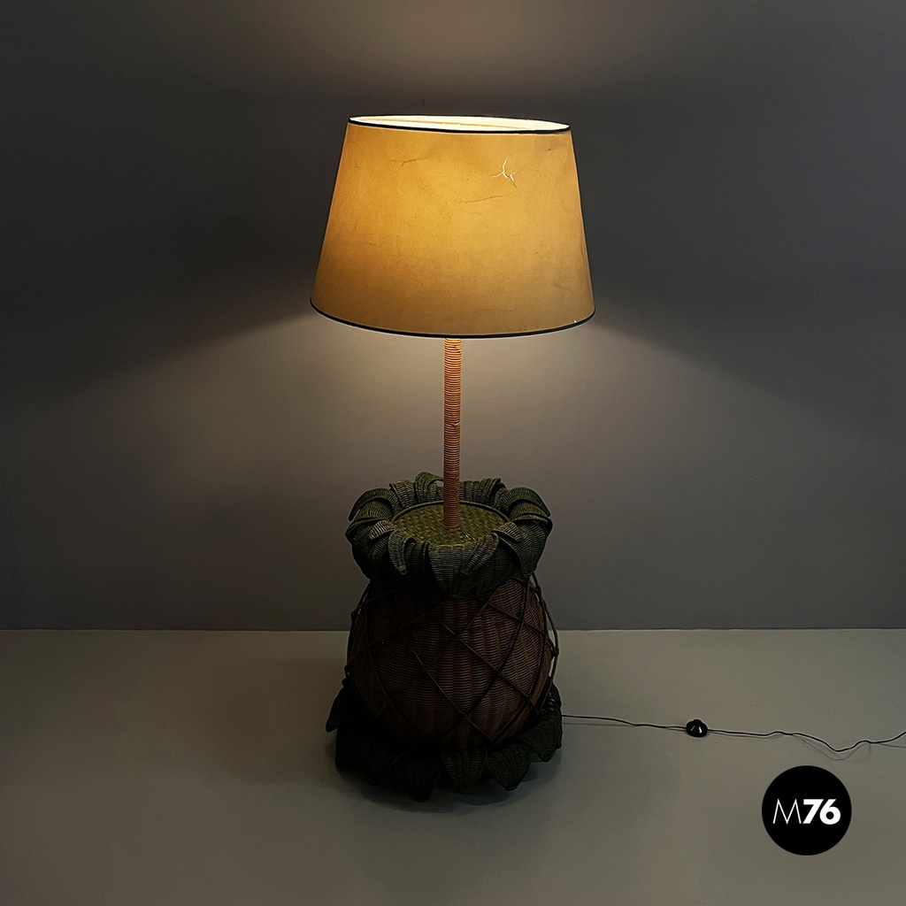 Italian modern Pineapple shape floor lamp in wicker, 1970s