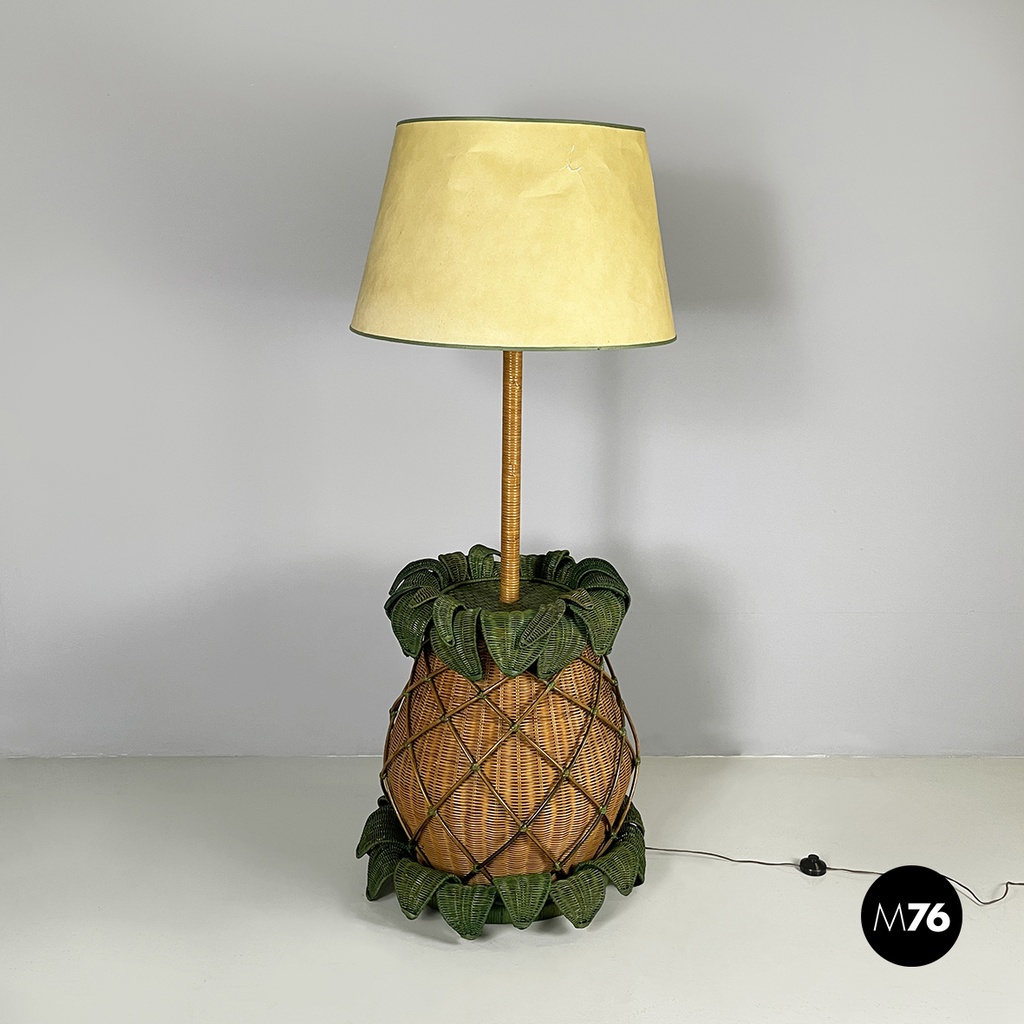 Italian modern Pineapple shape floor lamp in wicker, 1970s