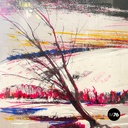 Italian modern lithographic print of winter landscape in metal frame, 1970s