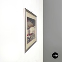 Italian modern lithographic print of winter landscape in metal frame, 1970s