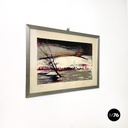Italian modern lithographic print of winter landscape in metal frame, 1970s