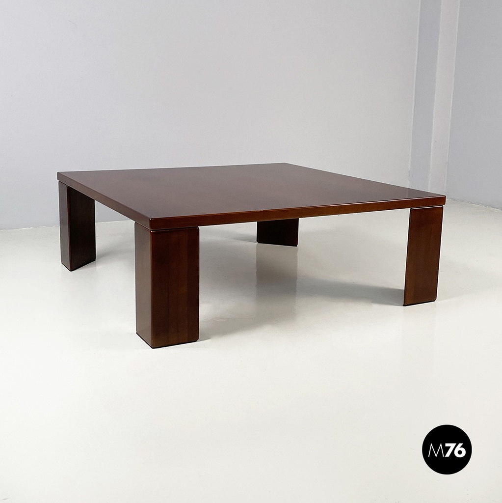 Italian modern Square coffee table in wood, 1970s