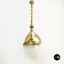 Italian liberty Chandelier in molded satin glass and brass, early 1900s