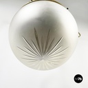 Italian liberty Chandelier in molded satin glass and brass, early 1900s