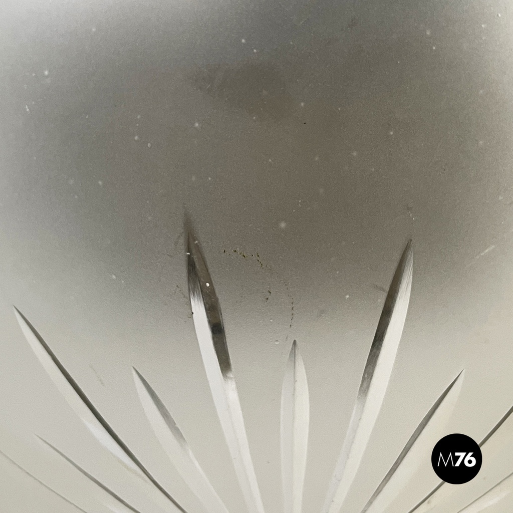 Italian liberty Chandelier in molded satin glass and brass, early 1900s