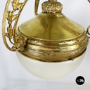 Italian liberty Chandelier in molded satin glass and brass, early 1900s
