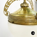 Italian liberty Chandelier in molded satin glass and brass, early 1900s