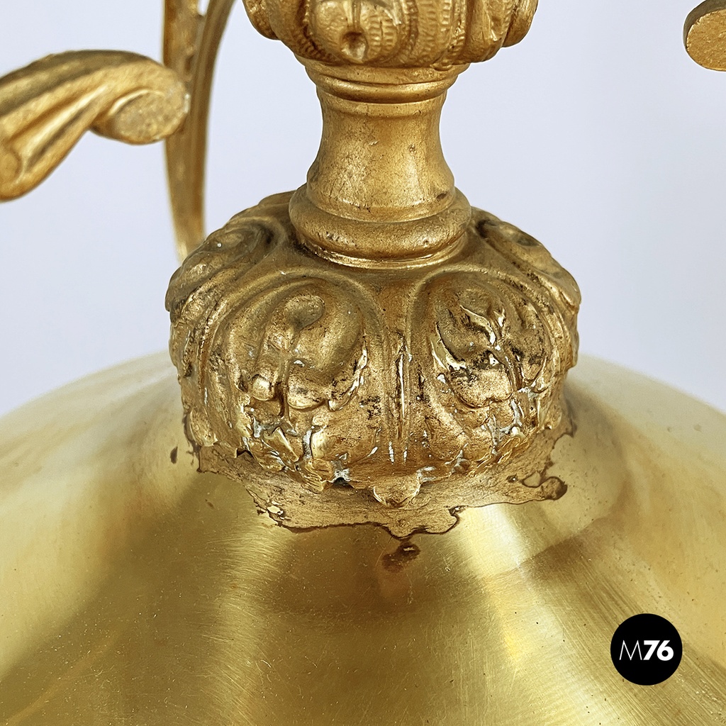 Italian liberty Chandelier in molded satin glass and brass, early 1900s