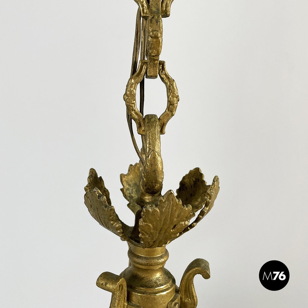 Italian liberty Chandelier in molded satin glass and brass, early 1900s