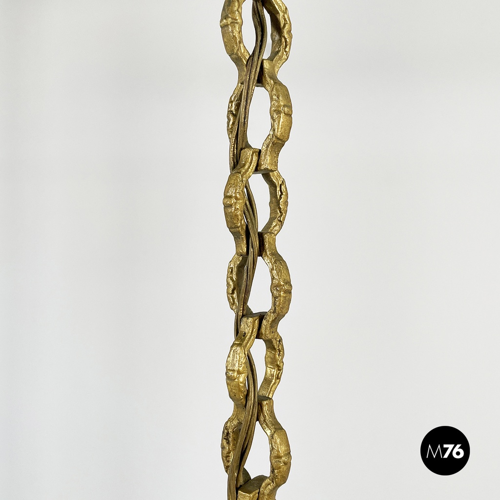 Italian liberty Chandelier in molded satin glass and brass, early 1900s