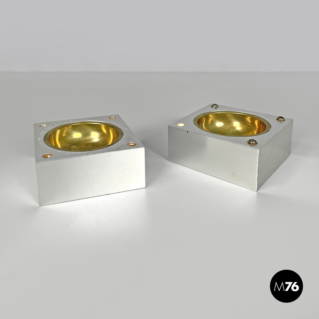 Italian modern square aluminum and brass ashtray Fratini for Gexco Italia 1970s 