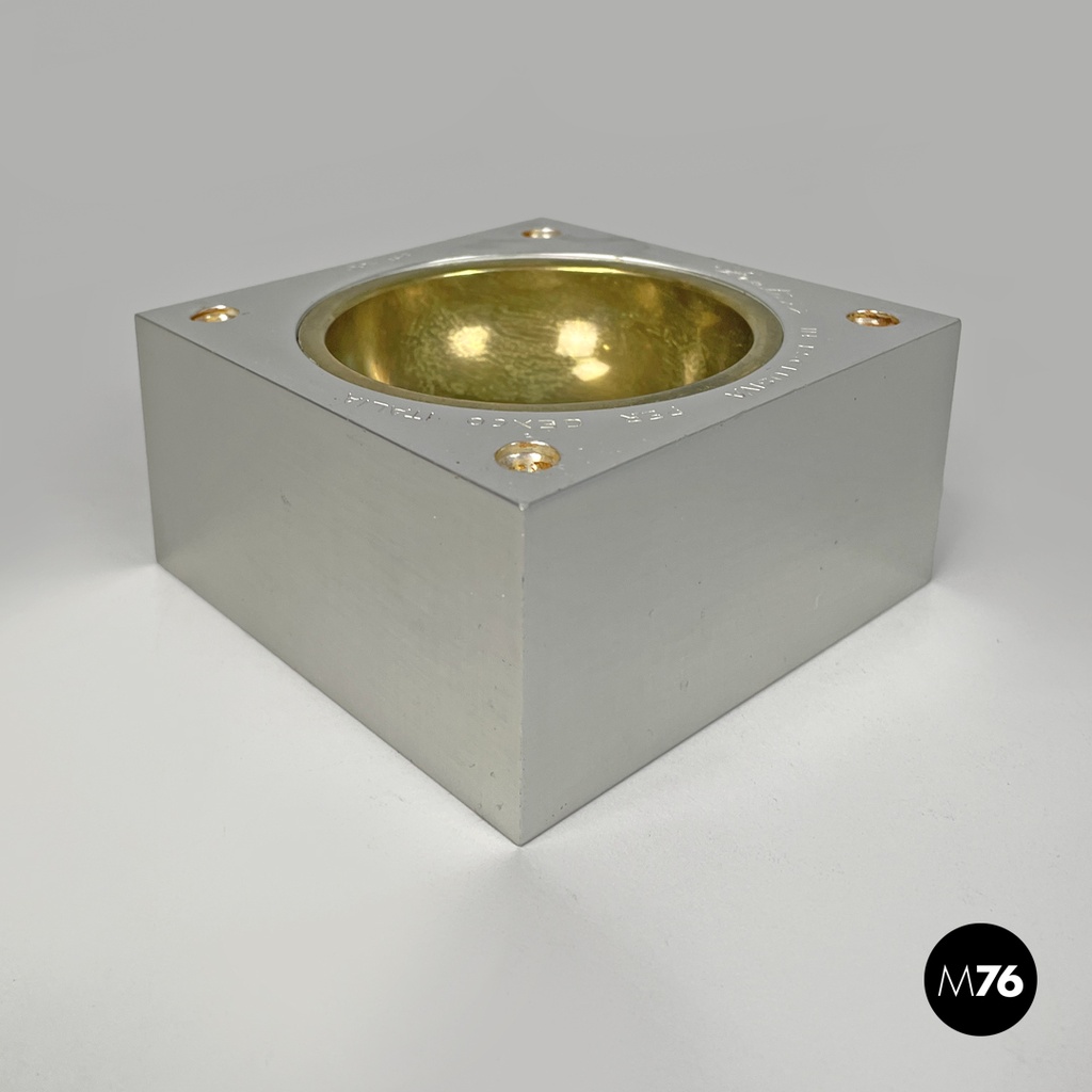 Italian modern square aluminum and brass ashtray Fratini for Gexco Italia 1970s 