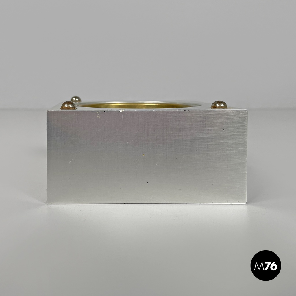 Italian modern square aluminum and brass ashtray Fratini for Gexco Italia 1970s 