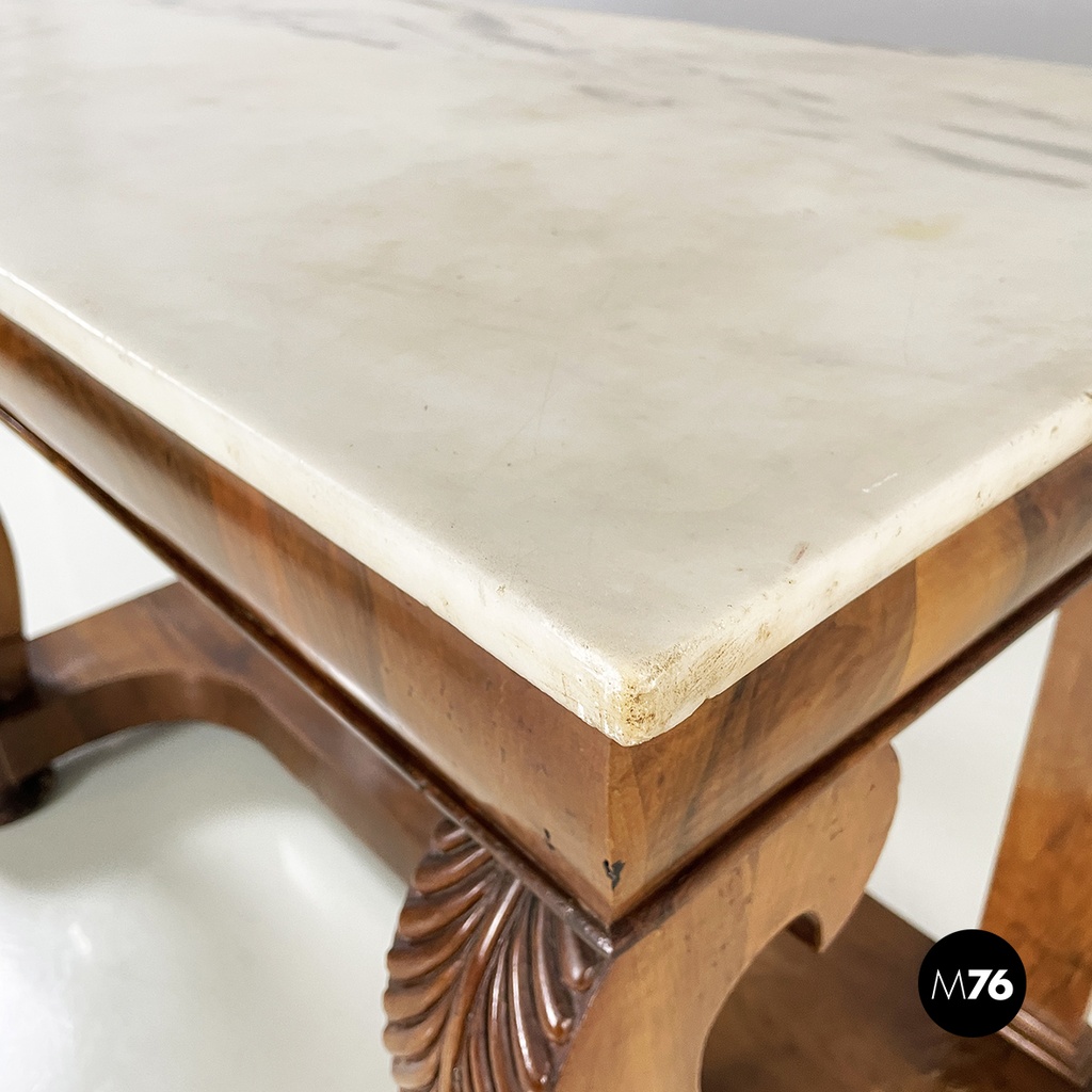 Italian Carlo X Wall console in white marble and wood, early 1800s