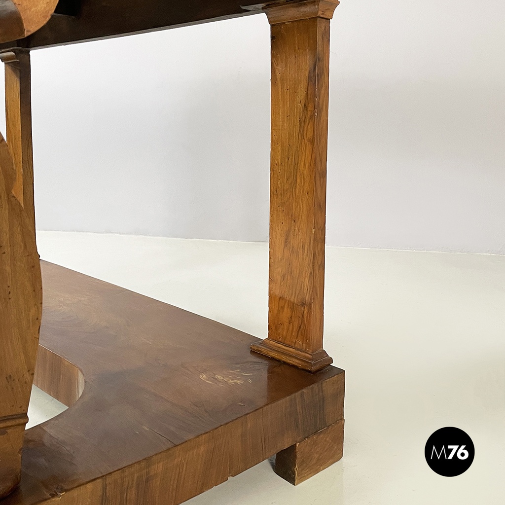 Italian Carlo X Wall console in white marble and wood, early 1800s