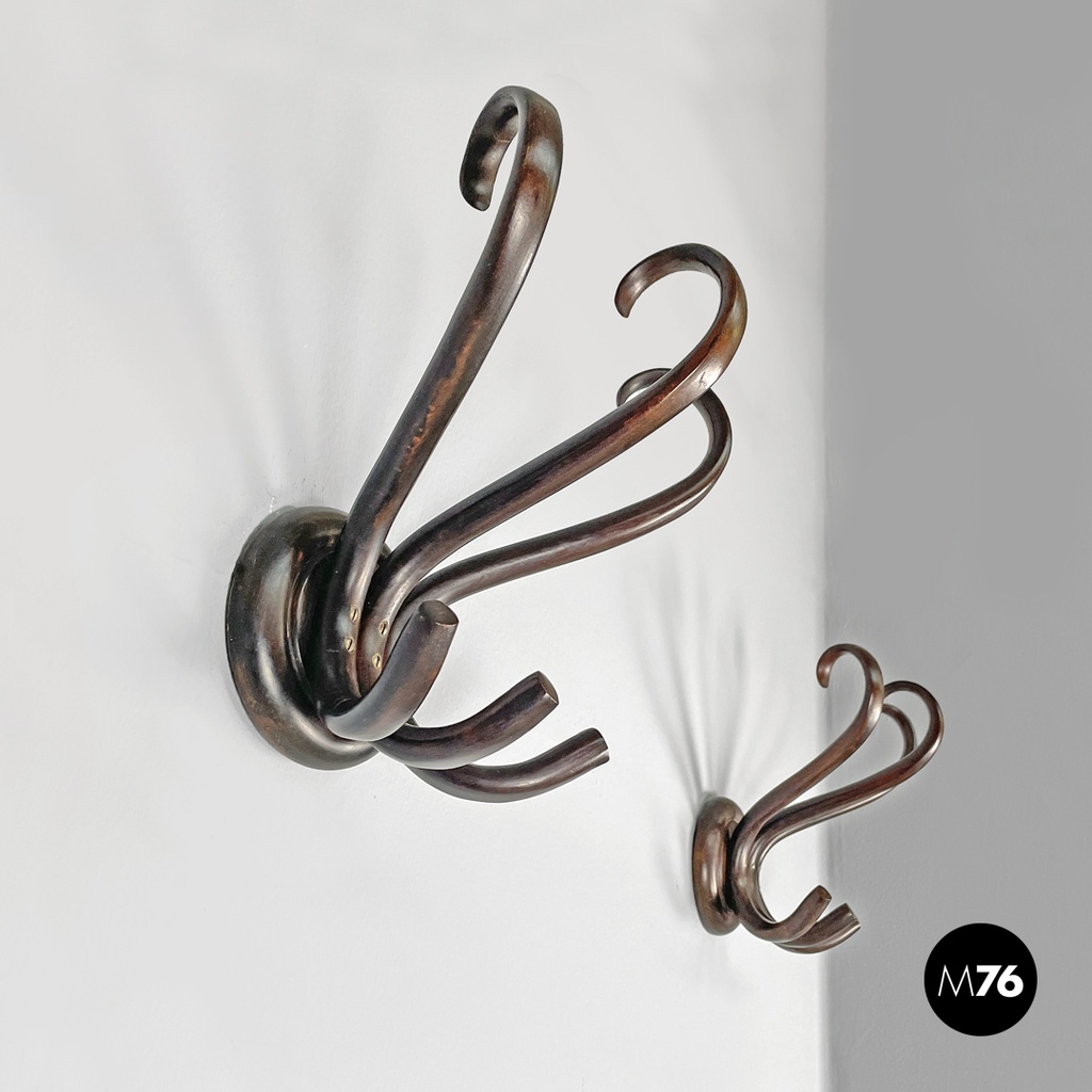 Italian mid-century modern curled wooden wall coat hangers by Italcomma, 1960s