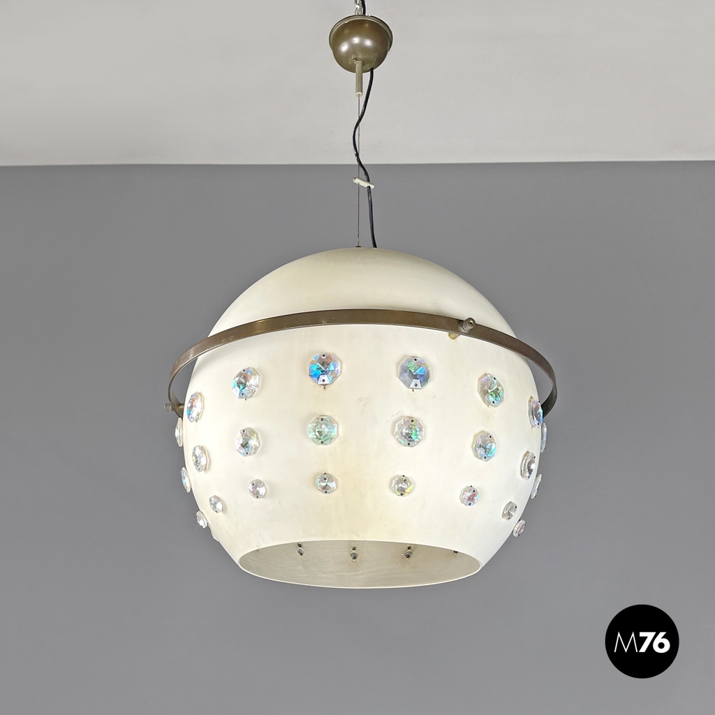Italian modern white metal ceiling lamp with reflective glass applications 1970s