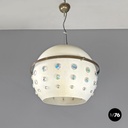 Italian modern white metal ceiling lamp with reflective glass applications 1970s