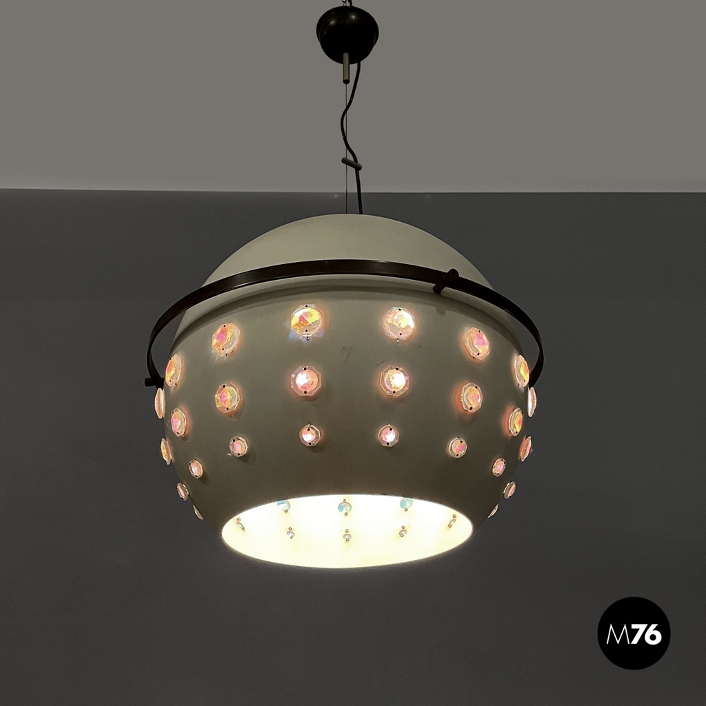 Italian modern white metal ceiling lamp with reflective glass applications 1970s