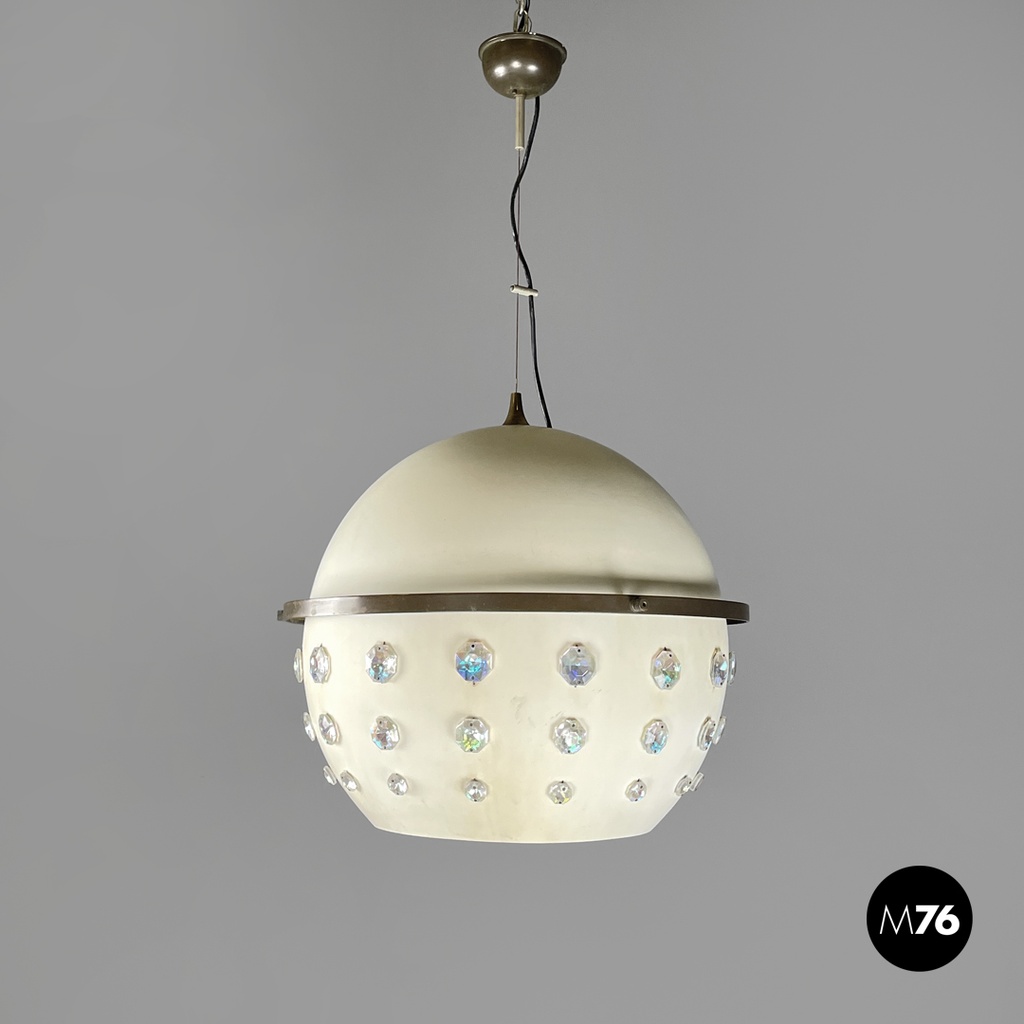 Italian modern white metal ceiling lamp with reflective glass applications 1970s