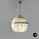 Italian modern white metal ceiling lamp with reflective glass applications 1970s