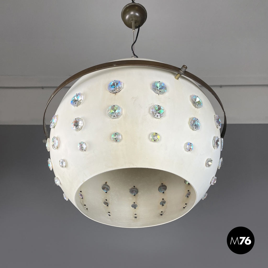 Italian modern white metal ceiling lamp with reflective glass applications 1970s