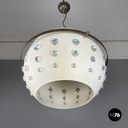 Italian modern white metal ceiling lamp with reflective glass applications 1970s