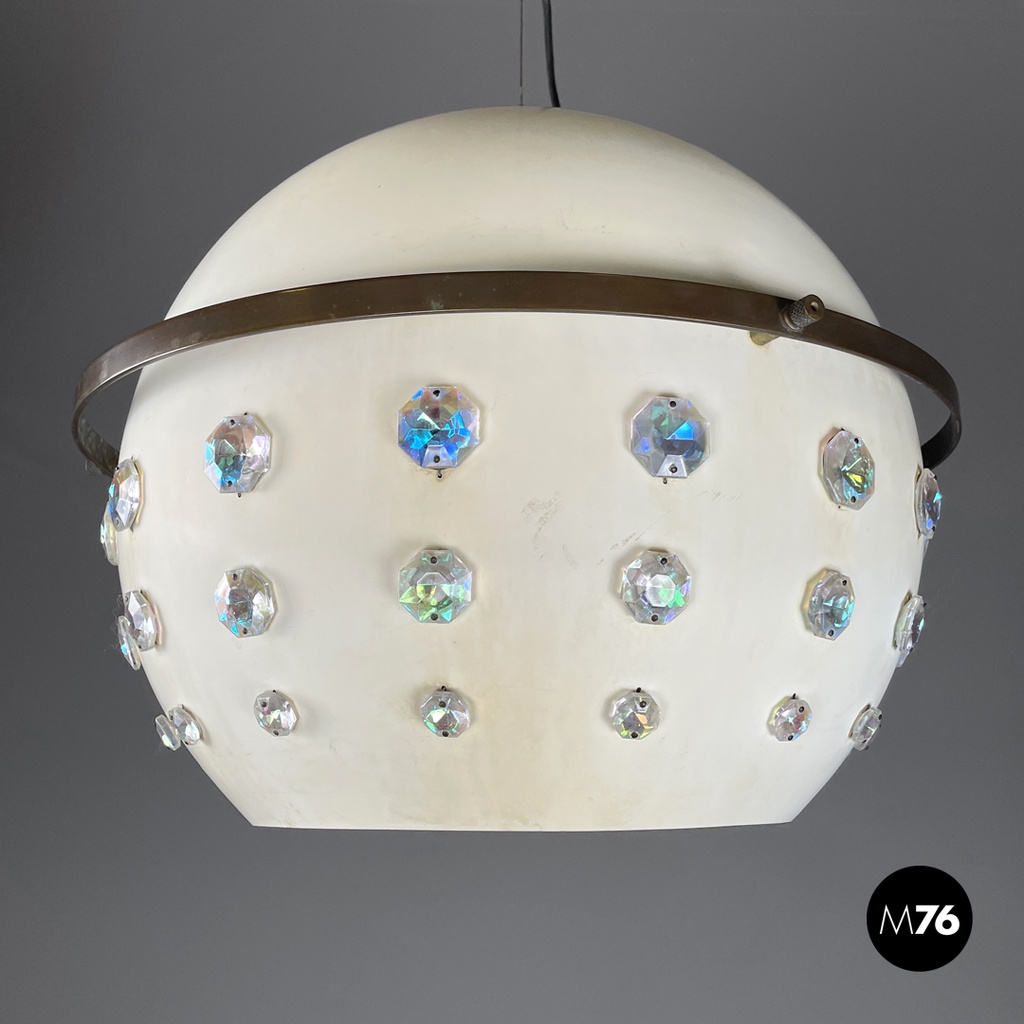 Italian modern white metal ceiling lamp with reflective glass applications 1970s