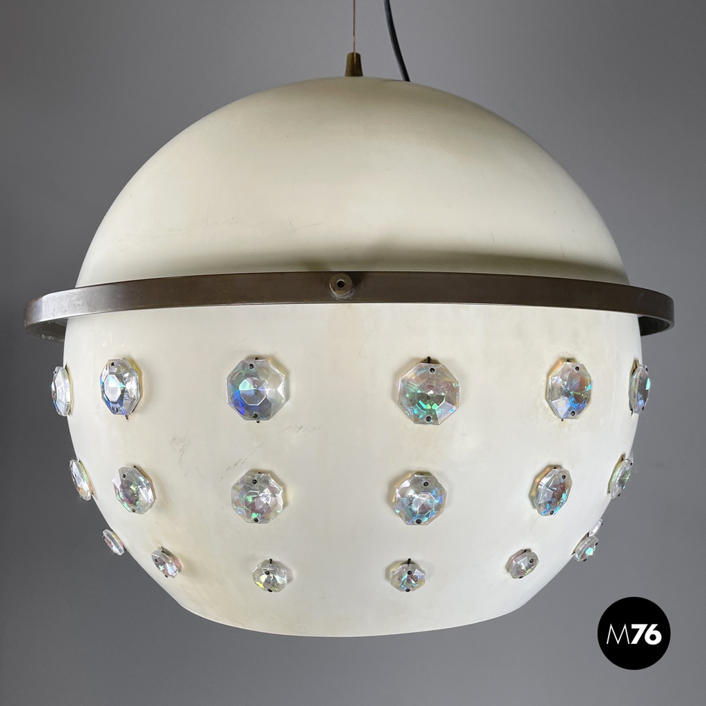 Italian modern white metal ceiling lamp with reflective glass applications 1970s