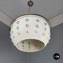 Italian modern white metal ceiling lamp with reflective glass applications 1970s