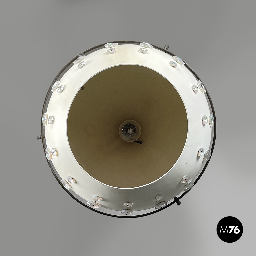 Italian modern white metal ceiling lamp with reflective glass applications 1970s