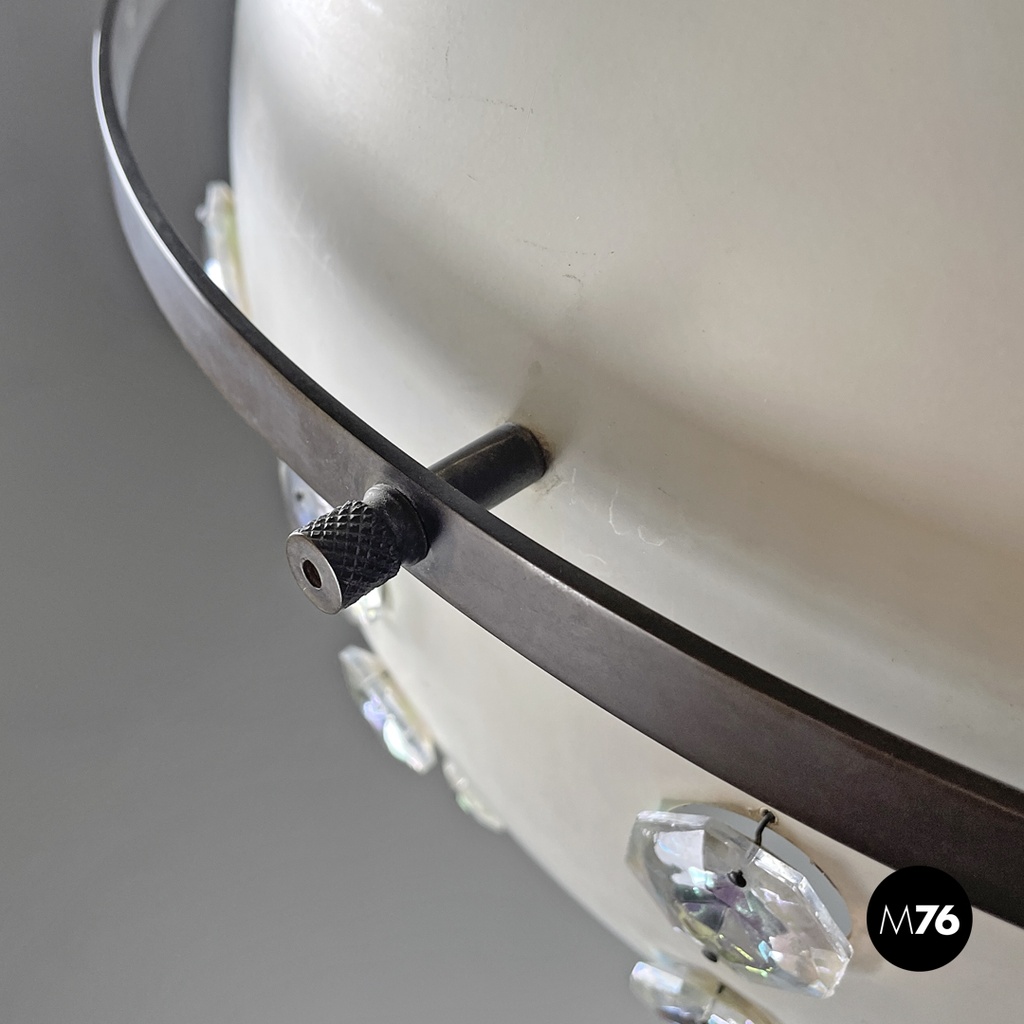 Italian modern white metal ceiling lamp with reflective glass applications 1970s