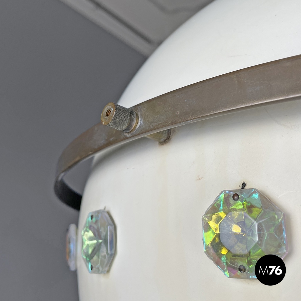 Italian modern white metal ceiling lamp with reflective glass applications 1970s