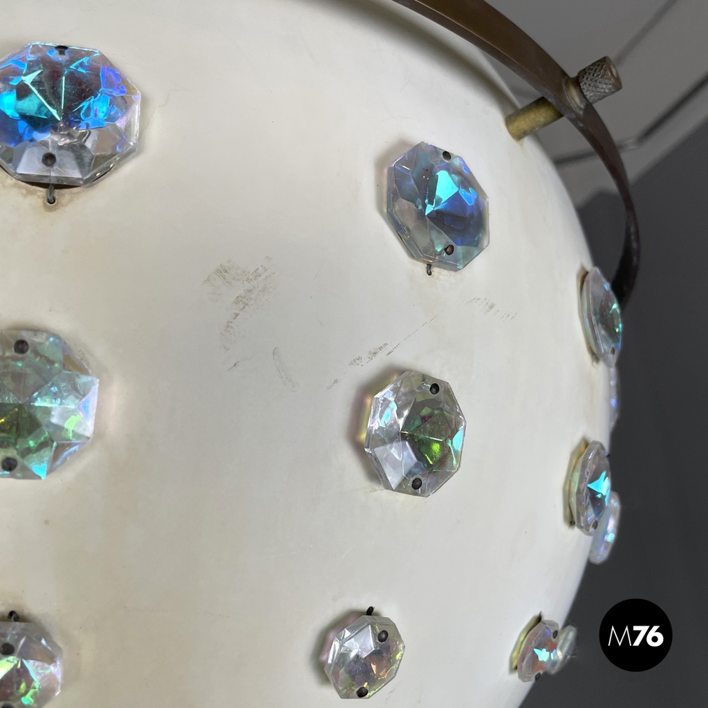 Italian modern white metal ceiling lamp with reflective glass applications 1970s