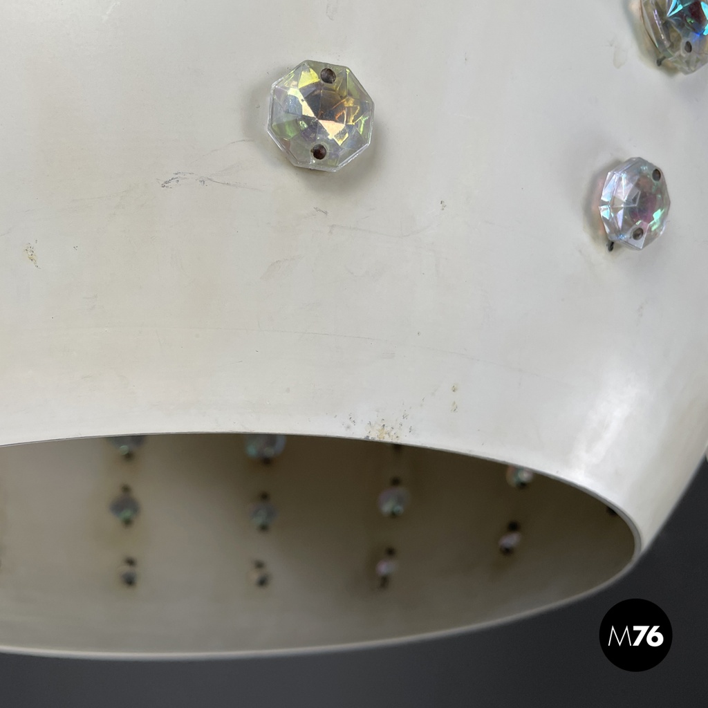 Italian modern white metal ceiling lamp with reflective glass applications 1970s