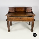Italian antique desk with drawers in walnut wood, mid 1800s