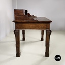 Italian antique desk with drawers in walnut wood, mid 1800s