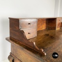 Italian antique desk with drawers in walnut wood, mid 1800s