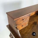 Italian antique desk with drawers in walnut wood, mid 1800s